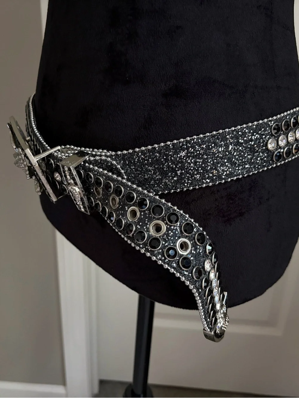 Embellished Black Crystal Men's Western Belt